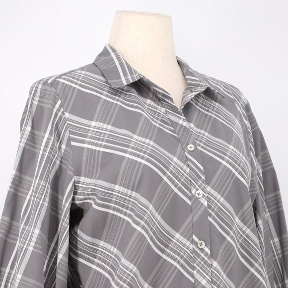 CHICO'S Poplin Billow Sleeve Gray Plaid Button Front Shirt Size 2 (US 12) - Picture 5 of 8